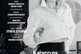 Okładka miesięcznika BIZNES.meble.pl - wydanie marzec 2023. Na okładce: Katarzyna Koszałka, właścicielka pracowni projektowej mDom. Fot. Budzik Studio.