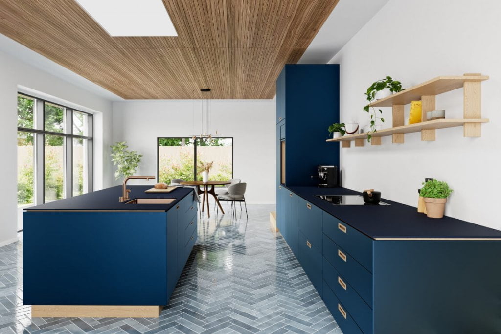 Kuchnia z wykorzystaniem laminatu szklanego RAUVISIO crystal deep z oferty Rehau w kolorze Opale