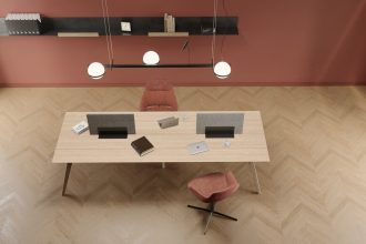 Schattdecor - duża wizualizacja dekoru Riva na meblach biurowych - miesięcznik i portal informacyjny branży meblarskiej biznes.meble.pl