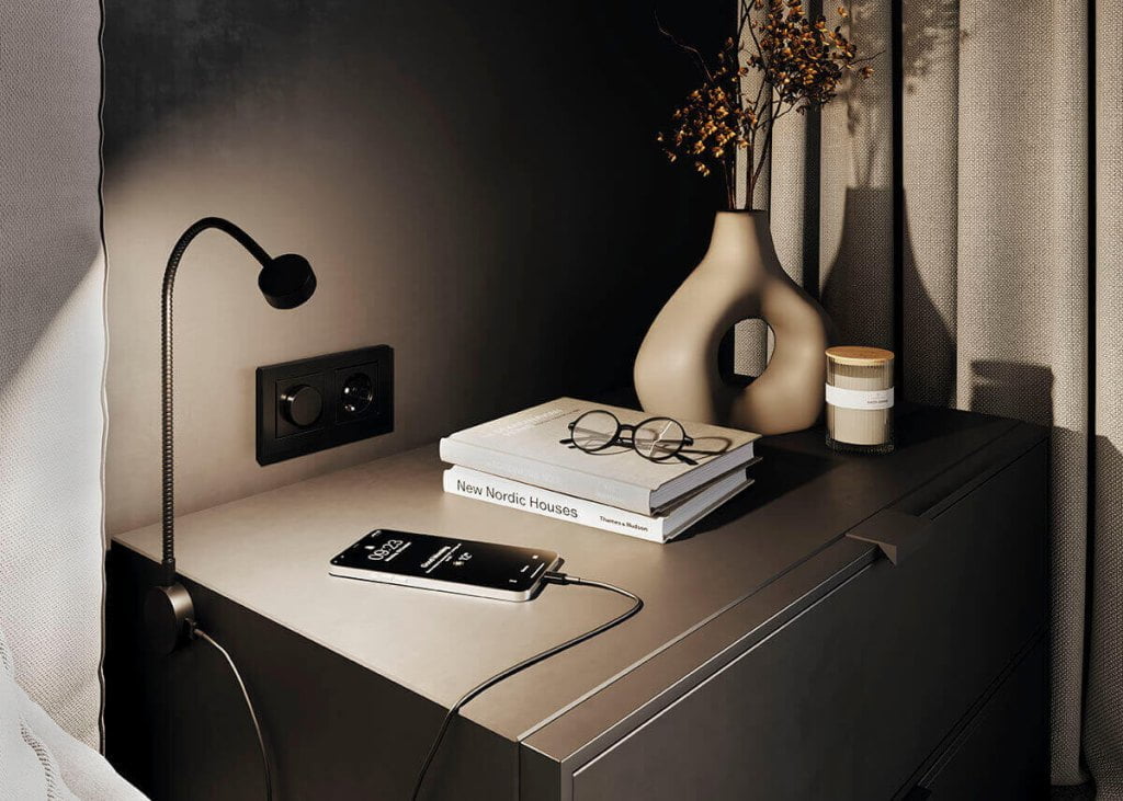 Hafele - oświetlenie Loox 5 w sypilani - szafka nocna z lampką