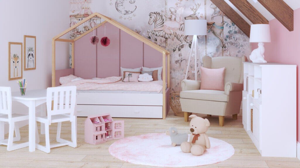 Dostępne na terenie Galerii Wnętrz Domar łóżko domek „Dreamhouse” od Meblik ma wytrzymałą konstrukcję wykonaną z drewna bukowego i nowoczesny stelaż sprężynujący giętoklejony dla lepszej wentylacji materaca.