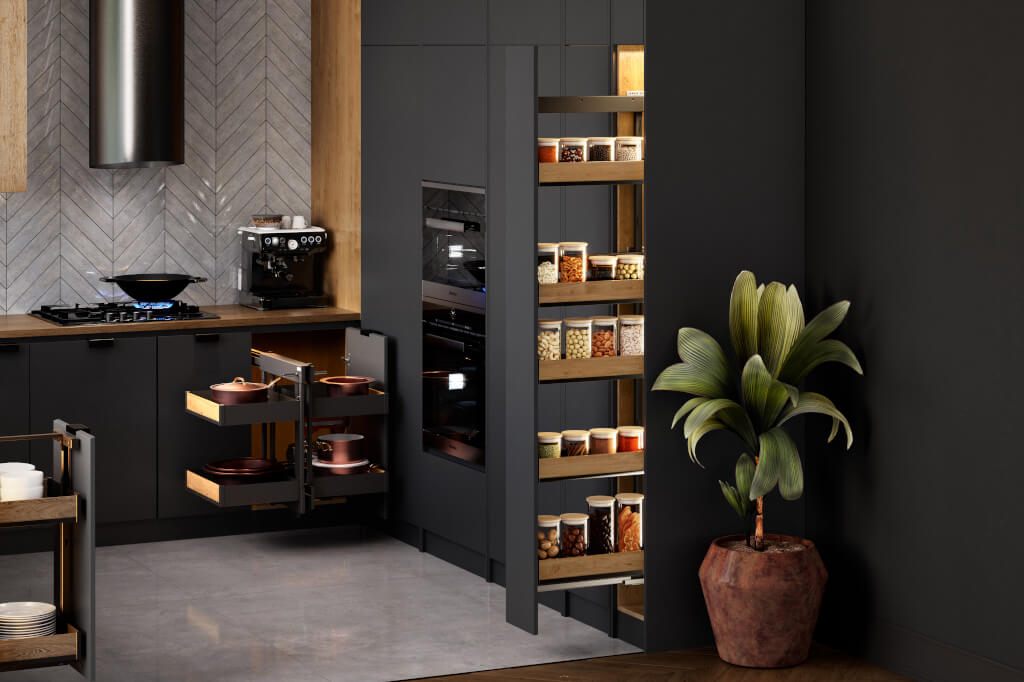 Dostosowane do szafek wysokich, zwłaszcza modnych obecnie słupków „Cargo Maxi” z linii „Maxima Puro” firmy Rejs zaprojektowano z myślą o strefie przechowywania.