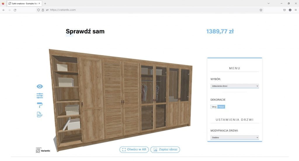 Platforma Variantic - wizualizacja szafy wnękowej w programie do projektowania mebli CAD/CAM - miesięcznik i portal informacyjny branży meblarskiej biznes.meble.pl
