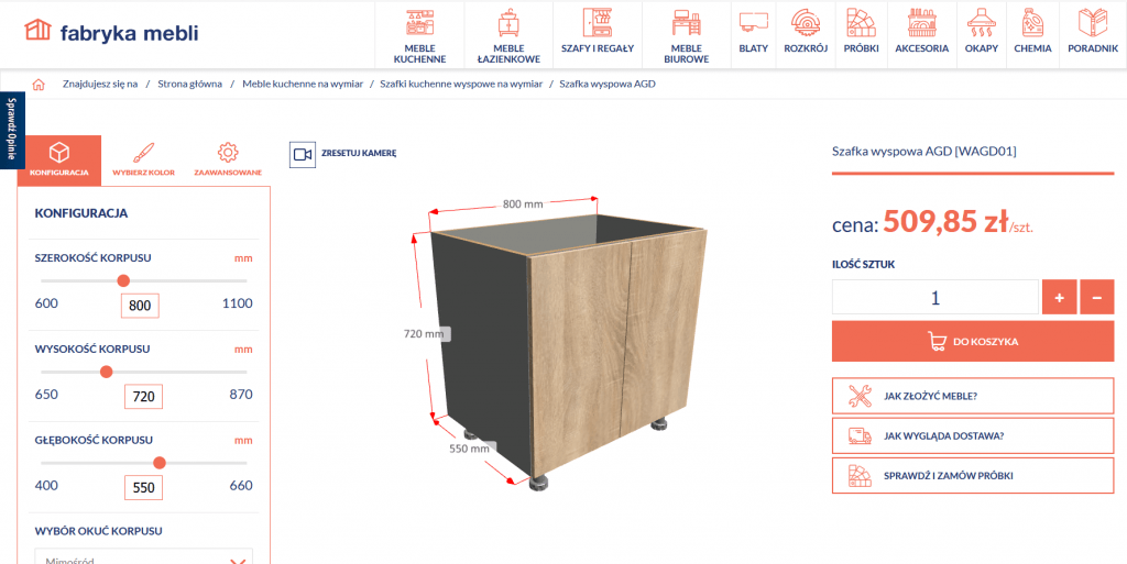 Sklep internetowy dla Fabryki Mebli - wizualizacja z programu do projektowania mebli CAD/CAM - miesięcznik i portal informacyjny branży meblarskiej biznes.meble.pl