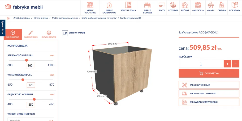 Sklep internetowy dla Fabryki Mebli - wizualizacja z programu do projektowania mebli CAD/CAM - miesięcznik i portal informacyjny branży meblarskiej biznes.meble.pl