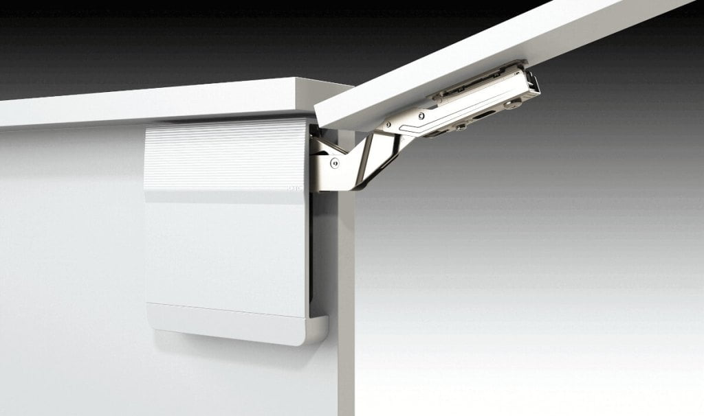 Amix - podnośnik gazowy do szafek górnych Top-Stays z zakryciem w kolorze szarym - miesięcznik i portal informacyjny branży meblarskiej biznes.meble.pl