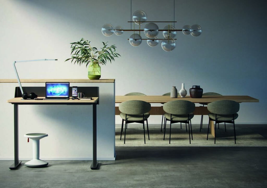 Biurko elektryczne „JobTisch” od Häfele to nowoczesne rozwiązanie, które harmonijnie integruje się z domowym środowiskiem, wpasowując się do każdego stylu wnętrza.