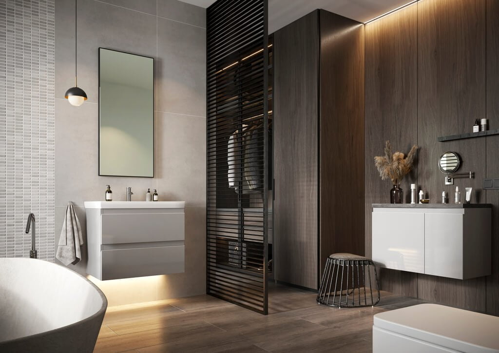 W kolekcji „Como” marki Defra to bryła wychodzi na pierwszy plan. W szafkach z tej serii zastosowano liniowe frezowanie frontów, które pełni również rolę długiego uchwytu.