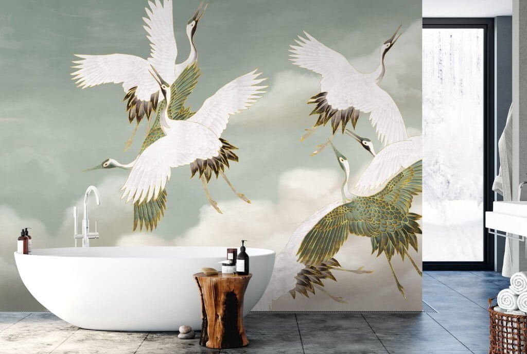 Spokojny klimat Japandi na tapecie Wall Art.