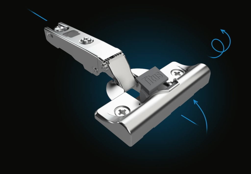 Zawias wsuwany Titus B-type i3 ze zintegrowaną amortyzacją premium,.