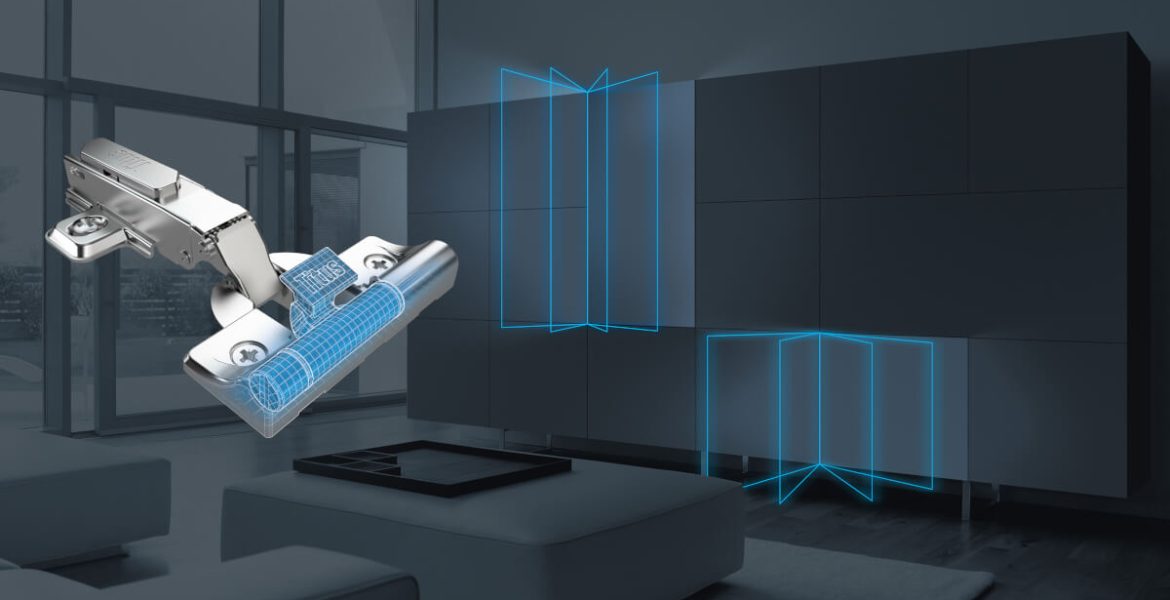 Zawias wsuwany Titus B-type i3 ze zintegrowaną amortyzacją premium,.