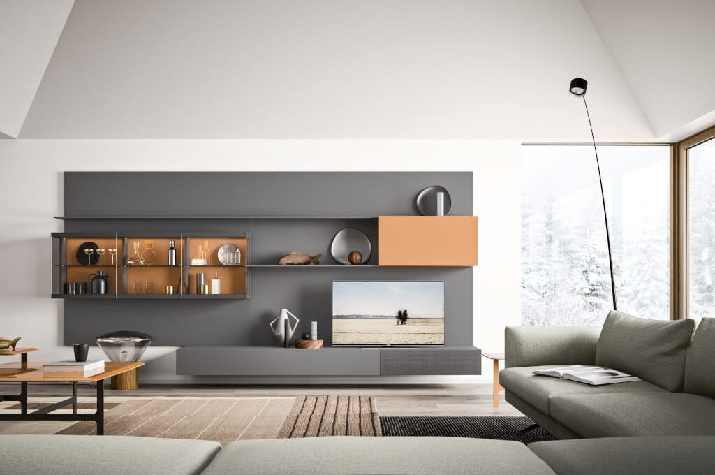 Zabudowa „Day” marki Alf DaFre dostępna w salonie Interno Italiano na terenie Galerii Wnętrz Domar to meble o nowoczesnym i minimalistycznym stylu.