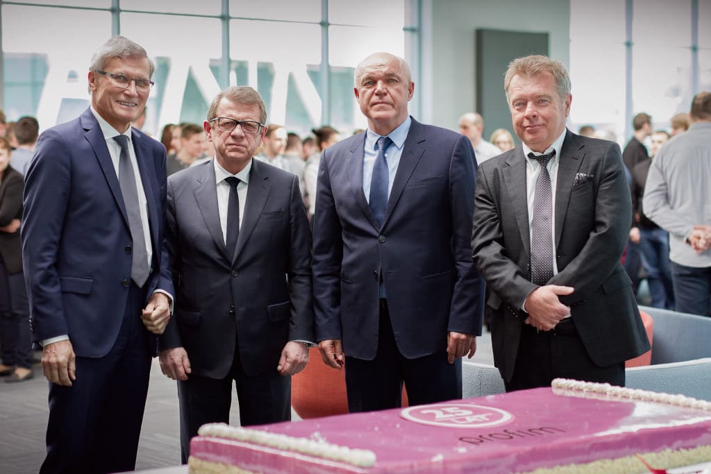 25-lecie Profim, od lewej współwłaściciele firmy: Ryszard Rychlik, Ryszard Kaczmarek, Andrzej Opłatek, Bogdan Kaczmarek, 2016 r.