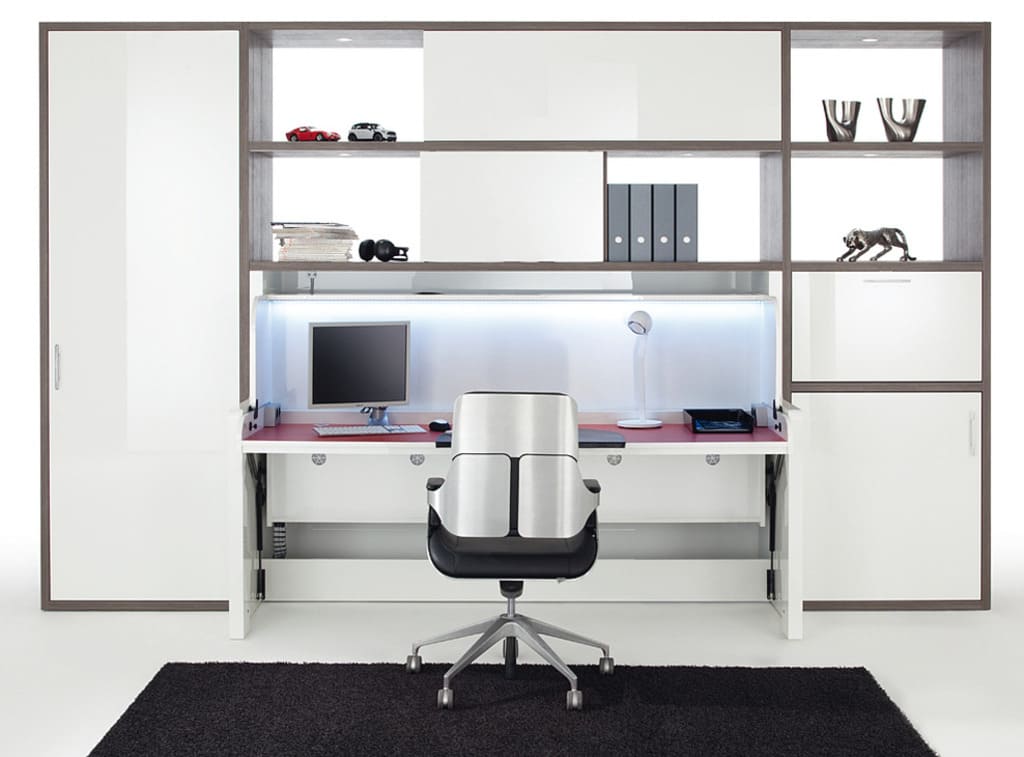 „Tavoletto”, czyli system 2w1 Häfele. To funkcjonalne biurko-łóżko znakomicie sprawdzi się w małej przestrzeni.