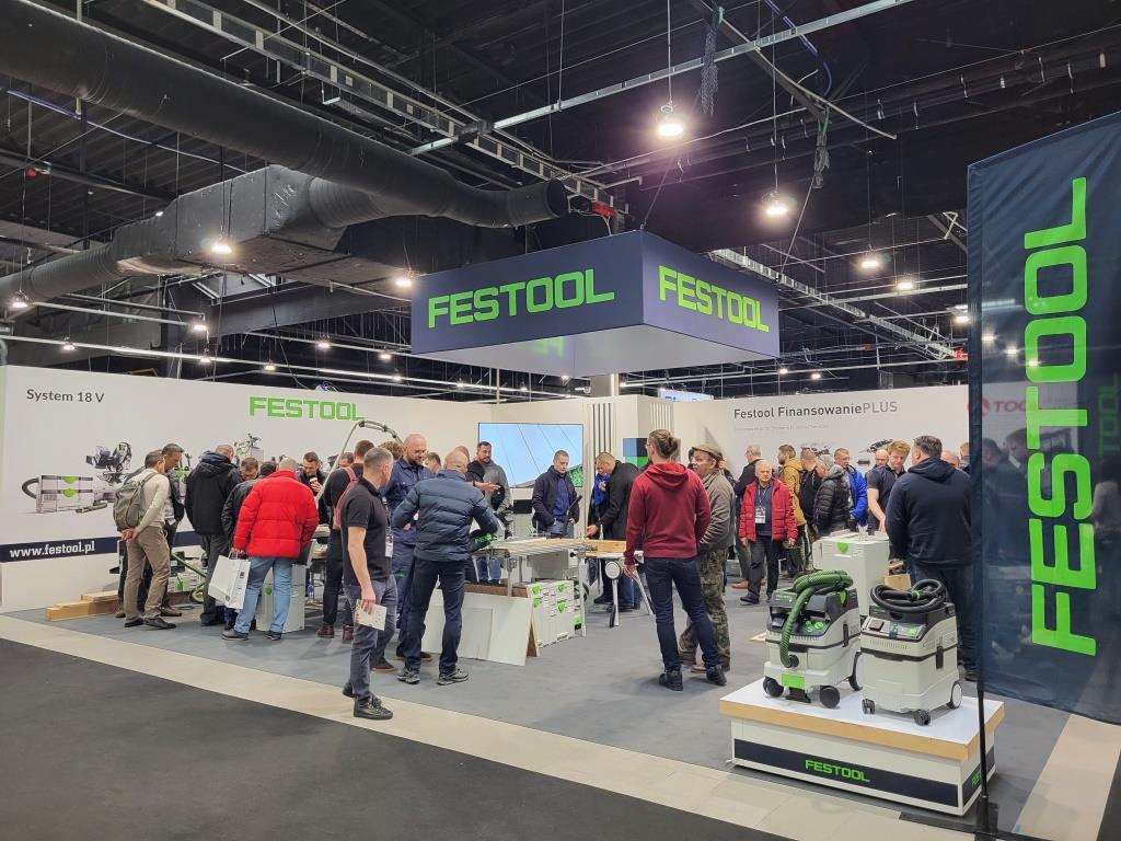 Stoisko firmy Festool na targach Wood Tech Warsaw Expo, Nadarzyn, 7-9 marca 2023 r.