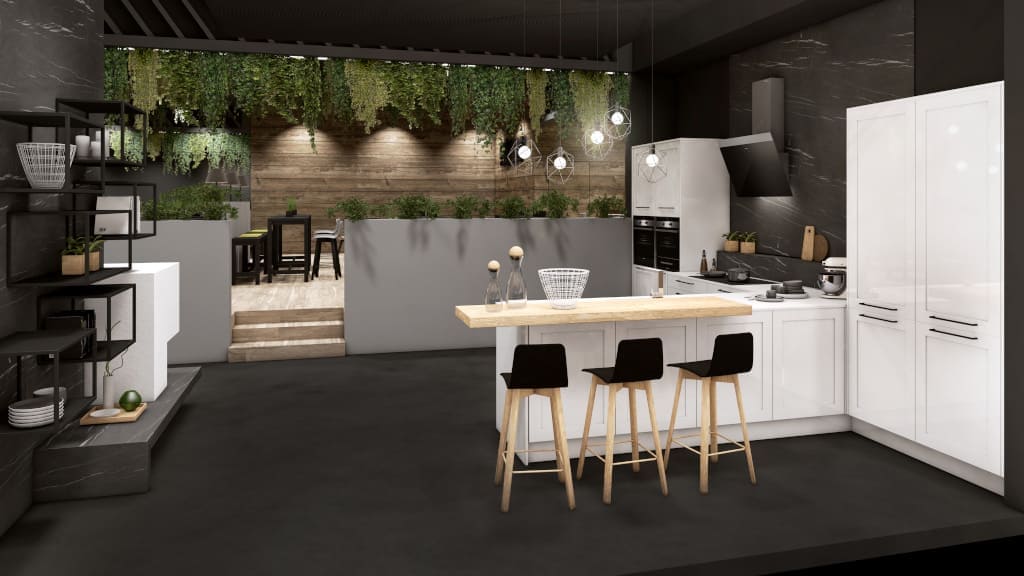 W Mediolanie Häcker zaprezentował m.in. system regałowy w metalowej obudowie w czarnym kolorze, który harmonijnie uzupełniał wygląd kuchni „AV 5040”.