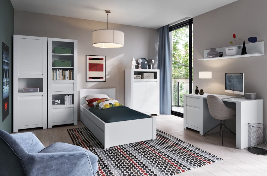 Kolekcja „Novi” Meble Wójcik, dzięki połączeniu dekorów w kolorach „Biały Alpin” i „Biały Supermat” charakteryzuje się dużą uniwersalnością.