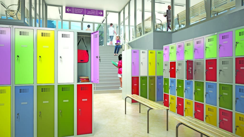 Szatnia szkolna również może być ciekawa i kolorowa, nie tracąc swoich funkcjonalnych cech. Firma Malow oferuje wiele konfiguracji skrytek i przedziałów na ubrania w bardzo bogatej palecie kolorystycznej.