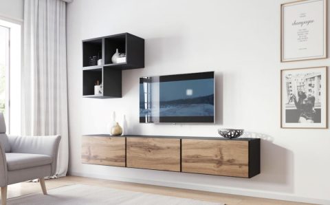 Meblościanka „Rock” Meble Pumo. Atutem „Rock” jest modułowość, dzięki czemu dowolnie można konfigurować ustawienie.