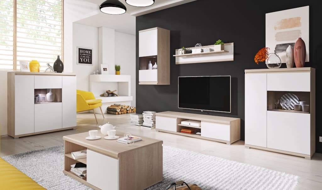 „Milo” F.M. Piaski jest meblościanką, która kolorystyką i formą odbiega od tego, co stanowiły kiedyś duże układy z lat 80.