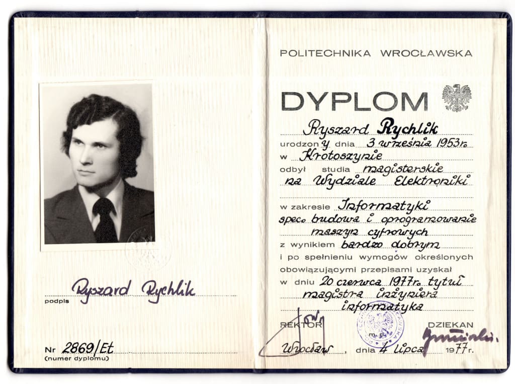 Ryszard Rychlik, dyplom ukończenia studiów 1977 r.