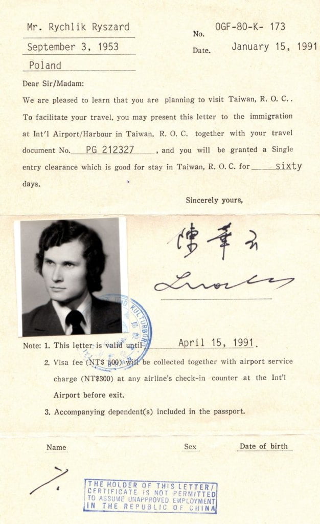 Wiza na Tajwan 1991 r.