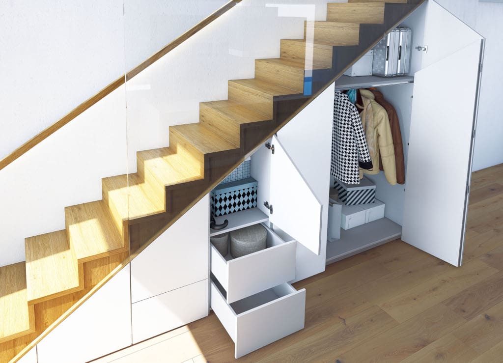 Nowatorski system do drzwi składanych „WingLine L” od Hettich pozwala wykorzystać potencjał miejsc, w których nie ma możliwości zaprojektowania typowej zabudowy meblowej, np. we wnęce pod schodami.