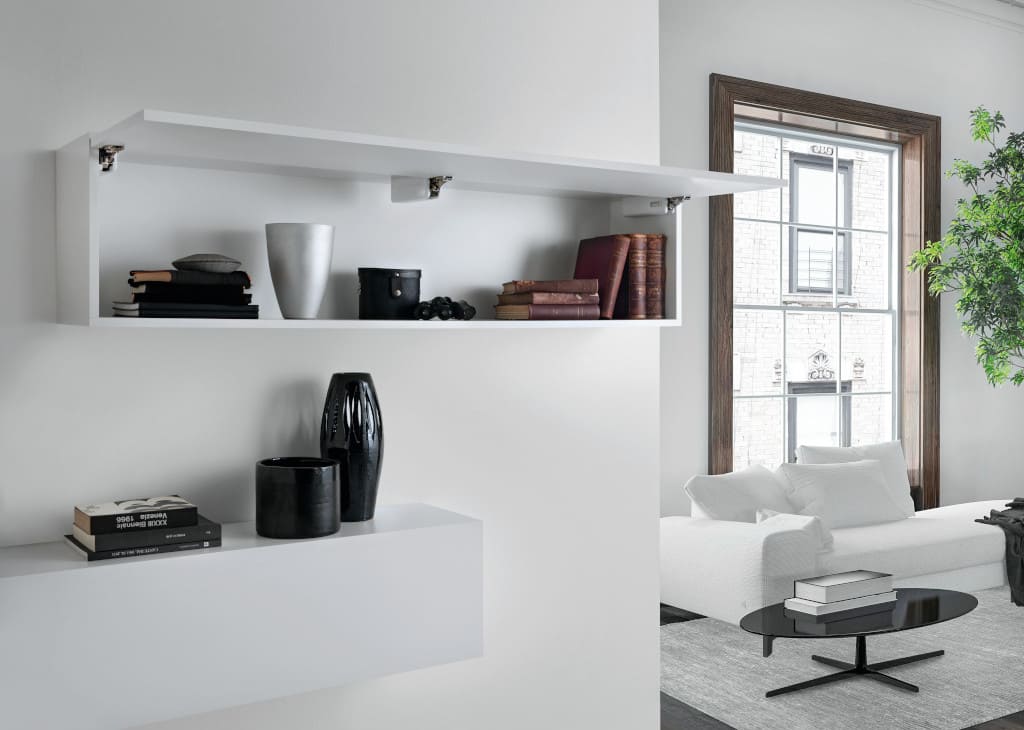 System podnoszenia klap „Wind” firmy Salice, dostępny w ofercie AMI Polska, wyróżnia się elegancją oraz niewielkimi rozmiarami przy wysokiej klasy parametrach technicznych.