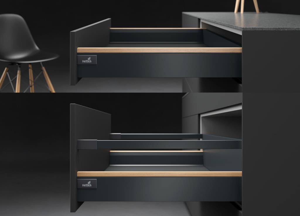 W nowoczesnych systemach szuflad – „ArciTech” i „InnoTech Atira” od Hettich można zadbać o niepowtarzalny design i spersonalizować wygląd szuflady za pomocą profili dekoracyjnych.