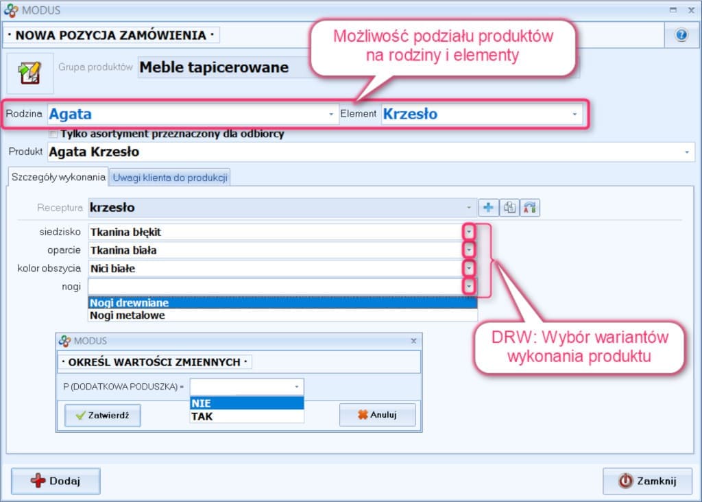 Tworzenie zamówienia w Modus ERP RHO Software.