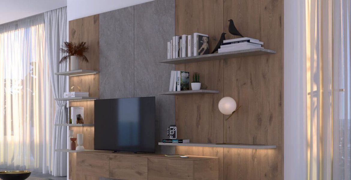 Interprint - dekor Viking Oak zaprezentowany na meblu do salonu w stylu modern - miesięcznik i portal informacyjny branży meblarskiej biznes.meble.pl