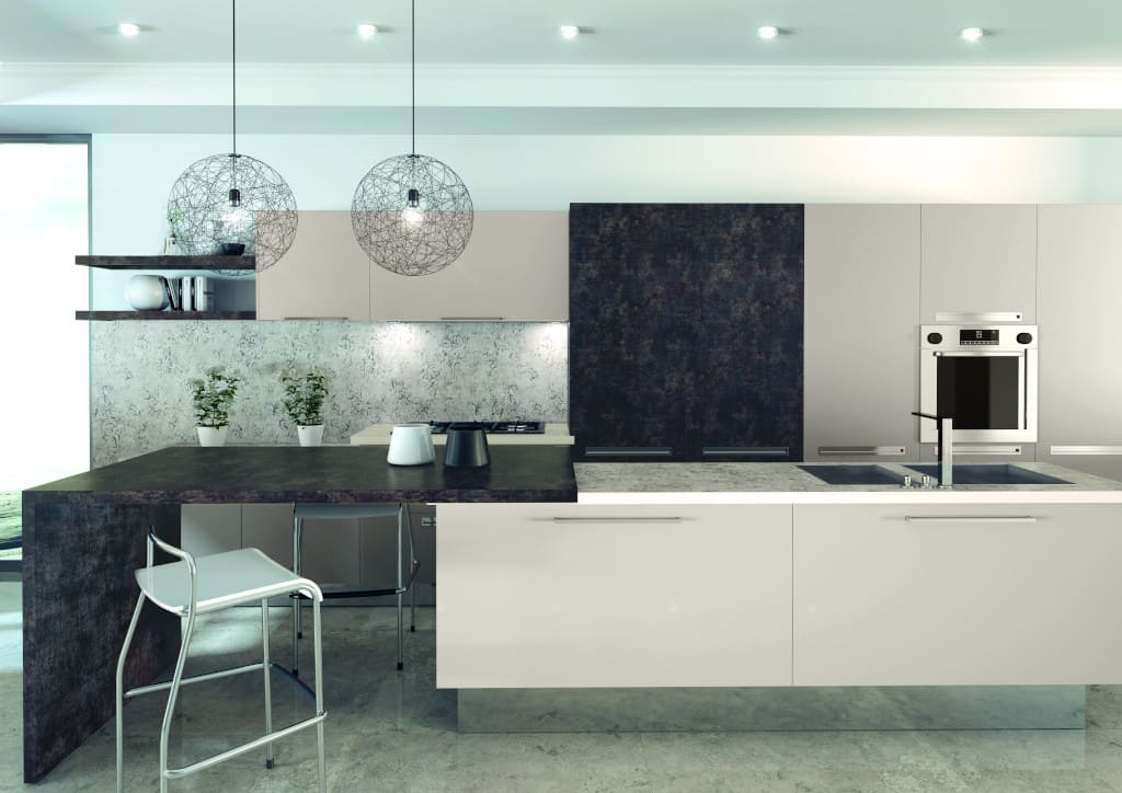 Dekoracja ścienna z HPL z kamiennymi dekorami Swiss Krono.