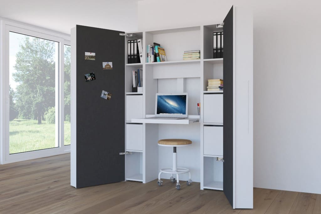 Home-office, czyli drzwi składane „WingLine L” od Hettich, które po skończonej pracy ukryją biurko i wszystko, co związane z pracą biurową, którą wykonujesz w domu.