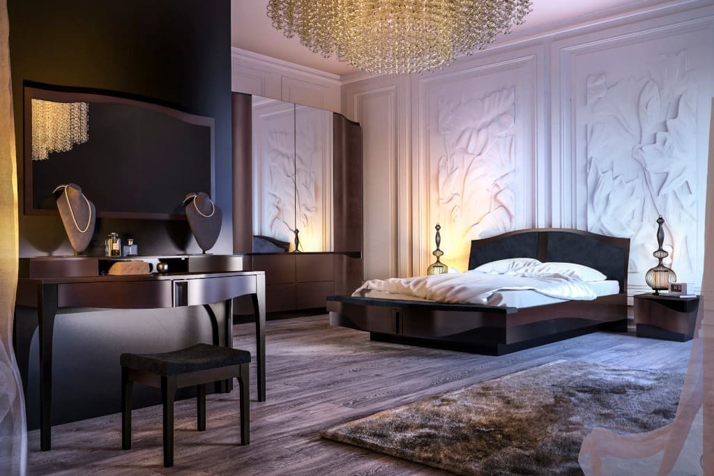 Meble do sypialni „Diuna” (prod. Mebin) spełnia kryteria wysokiego standardu. Za jakość snu odpowiada obszerne łoże z praktyczną ławeczką i ozdobnym tapicerowanym zagłówkiem.