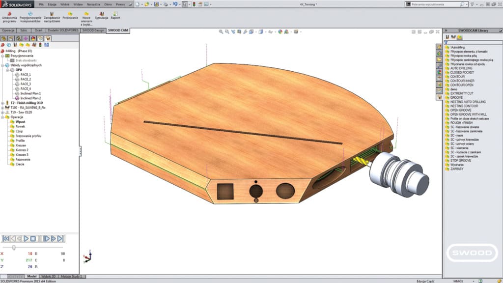 Oprogramowanie „Swood CAM” firmy DPS Software usprawnia i przyspiesza prace technologiczne, dzięki dostosowywanym strategiom obróbki, tj. rowkowania, cięcia, obróbki czopów oraz obróbki gniazd.