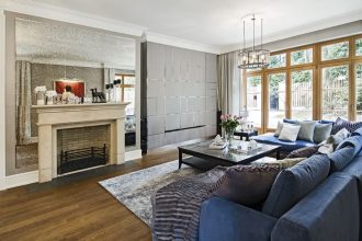 Oryginalna zabudowa kominka, proj. Dominika J. Rostocka.