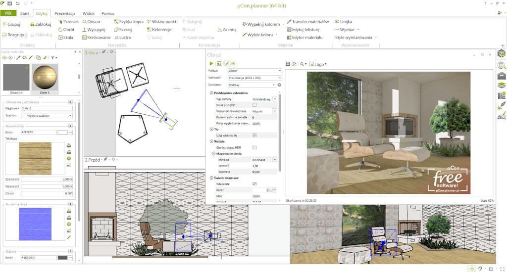 „pCon.planner” to profesjonalne, bezpłatne oprogramowanie do projektowania wnętrz do zastosowania prywatnego i komercyjnego oferowane przez EasternGraphics Polska.