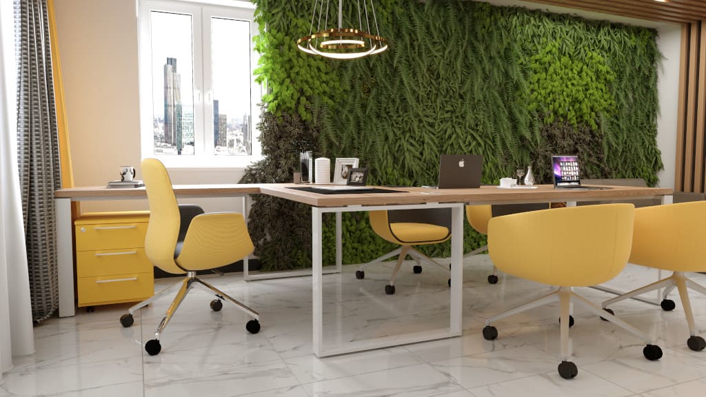 Projekt firmy Azco Polskie Meble Biurowe przedstawia funkcjonalne wyposażenie biurowego miejsca zebrań.