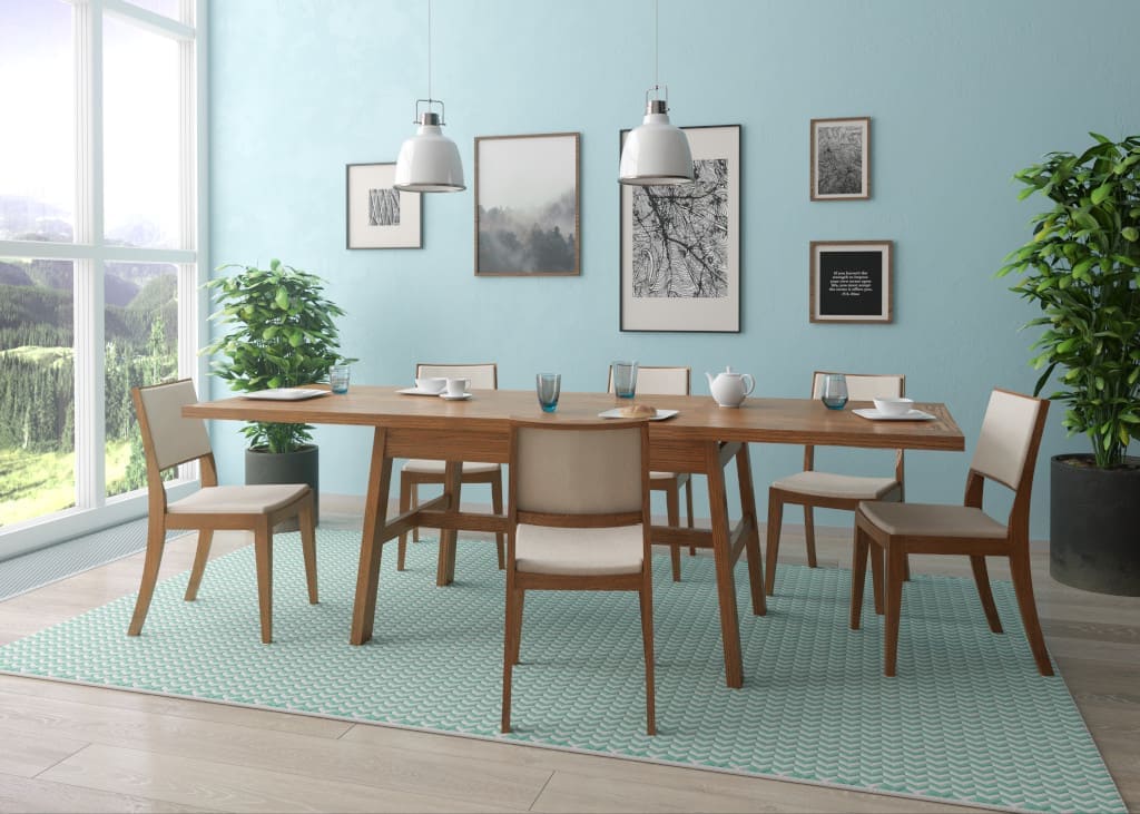 Przykładowa aranżacja jadalni, proponowana przez sieć Max Kuchnie w ramach nowego projektu „Cała Kuchnia w Jednym Miejscu”. Umożliwia on nie tylko kompleksowe wyposażenie kuchni, ale i przestrzeni wokół niej.