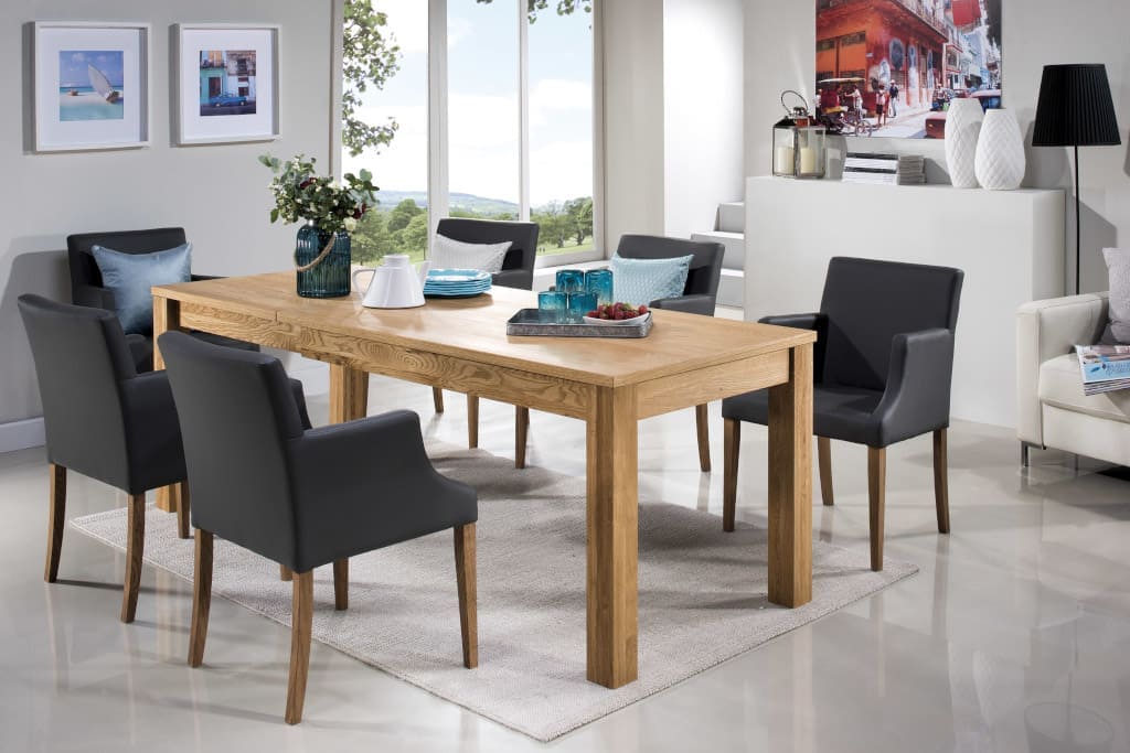 Stół rozkładany „Merkury” firmy Szynaka Meble to doskonała propozycja do jadalni dla osób ceniących przestrzeń i nowoczesne rozwiązania.