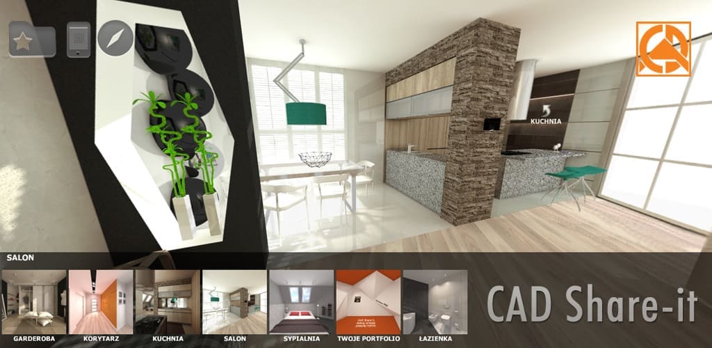 CAD Share-it firmy CAD Projekt pozwala łączyć wizualizację własnych projektów z jednego pomieszczenia lub z kilku niezależnych aranżacji i możliwość prezentowania ich „w drodze”.