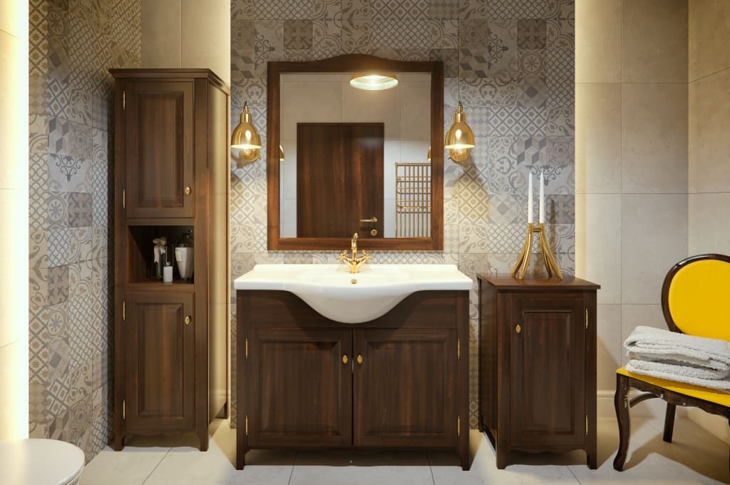 „Klasis” marki Defra to stylowe meble łazienkowe, wykonane w całości z drewna olchowego, w niepowtarzalnym, ciepłym odcieniu orzecha.