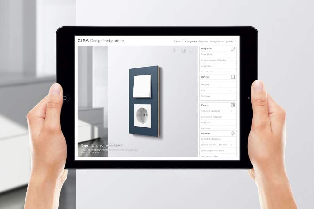 Za pomocą konfiguratora wzornictwa Gira, różnorodne rodzaje ramek programów stylistycznych Gira można zestawiać według życzenia z różnymi urządzeniami firmowego asortymentu.