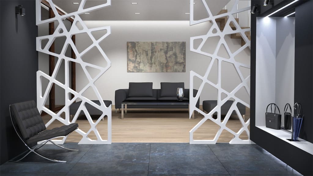 Nowa linia paneli ażurowych Proform XL firmy Proform (grubość: 30 mm, wielkość: 240 x 120 cm, MDF lakierowany z palety RAL, NCS).