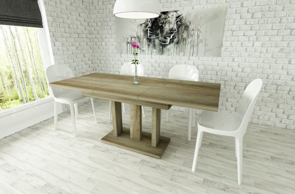 Nowoczesny i stabilny stół „Appia” firmy Endo ma wymiary 130x80x75 cm. Jego długość po rozłożeniu wynosi 180 cm (w środku blatu schowana jest wkładka 50 cm).