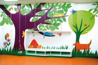 Wnętrze zaaranżowane powierzchniami od Polyrey z myślą o dziecięcej wyobraźni.