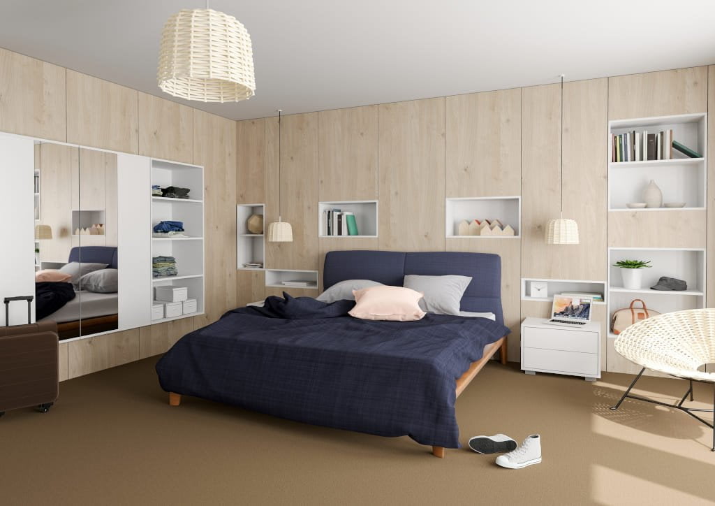 Wnętrze zaaranżowane z zastosowaniem dekoru „Eureka Oak” firmy Interprint.