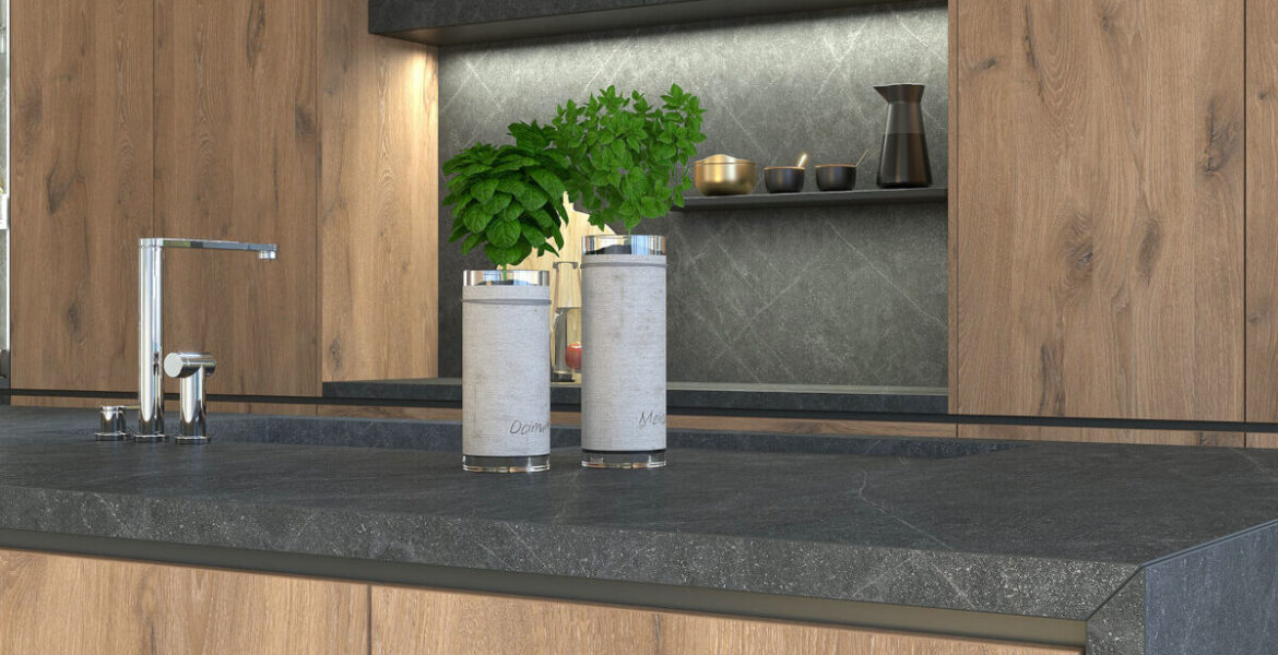 Interprint - dekor Viking Oak na wizualizacji kuchni w zbliżeniu - miesięcznik i portal informacyjny branży meblarskiej biznes.meble.pl