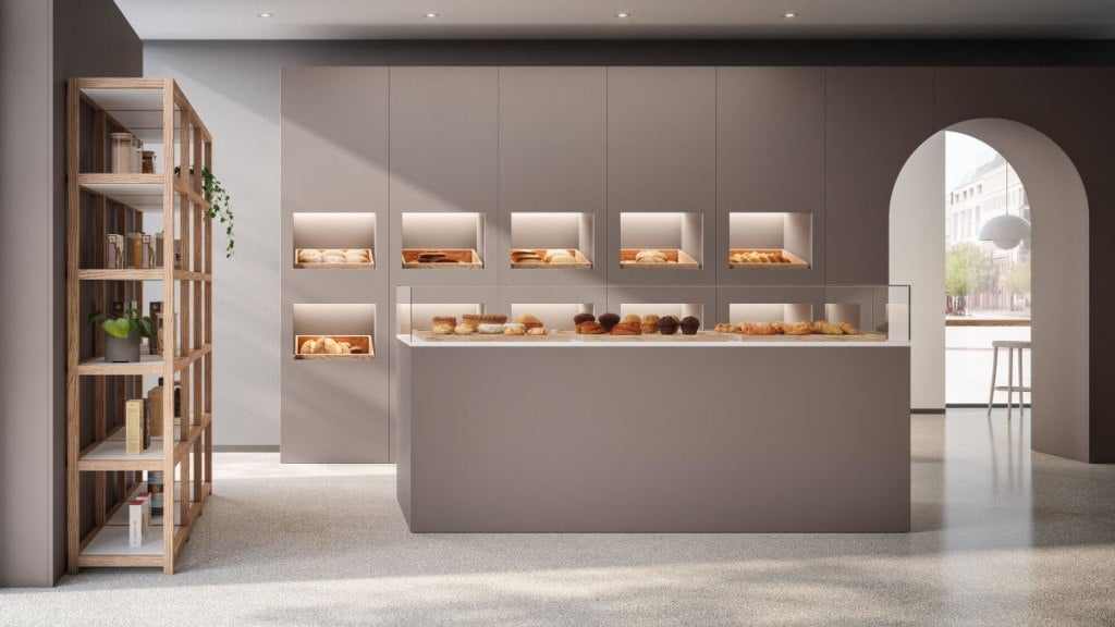 Kuchnia w brązowej kolorystyce z wykorzystaniem produktów z kolekcji Rehau Passion for Color 2023.