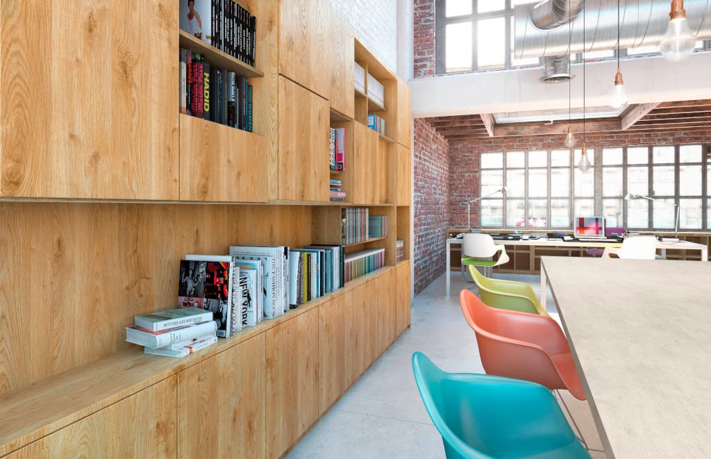 Meble biurowe w dekorze „Minnesota Oak natural”, Unilin.